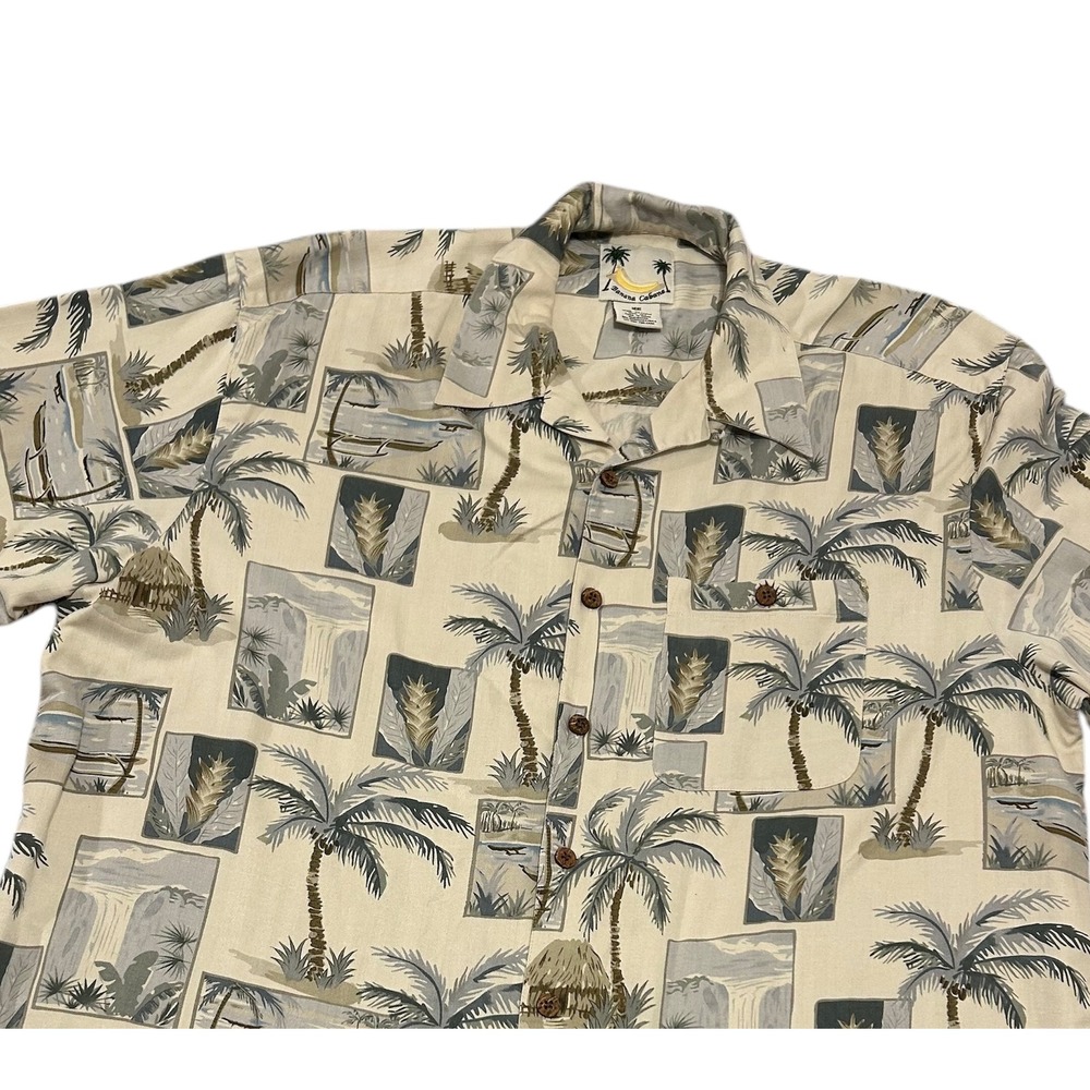 Banana Cabana Hawaiian XXL 2XL‎ Silk Camp Shirt Short Sleeve button beach resort